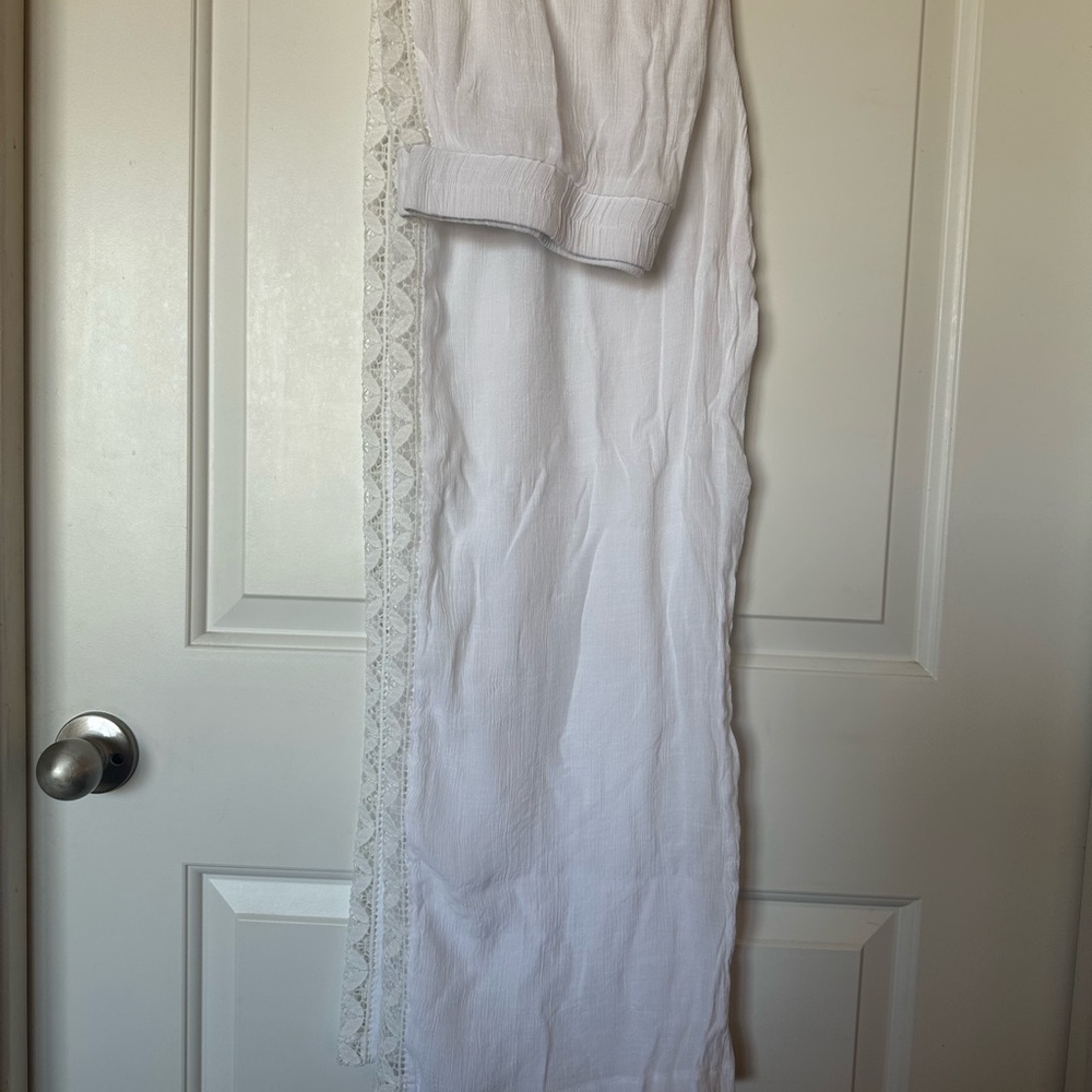 White Lace-Trimmed Swim Pants